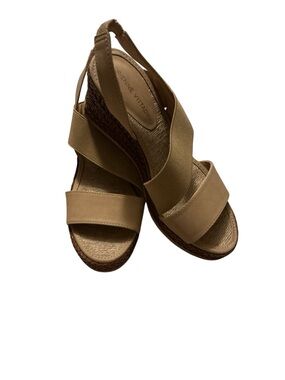 Adrienne Vittadini Tan Elastic Cross-Strap Wedge Sandals